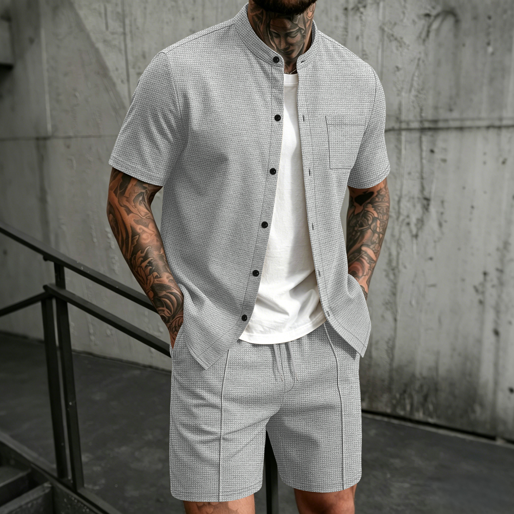 Summer Clothing Trend - Men's 2 Piece Outfit, Stand Collar