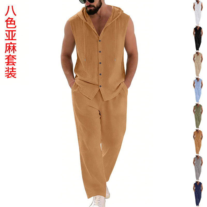 Men's Casual Linen Suit Hooded - Summer Clothing Men recension och pris